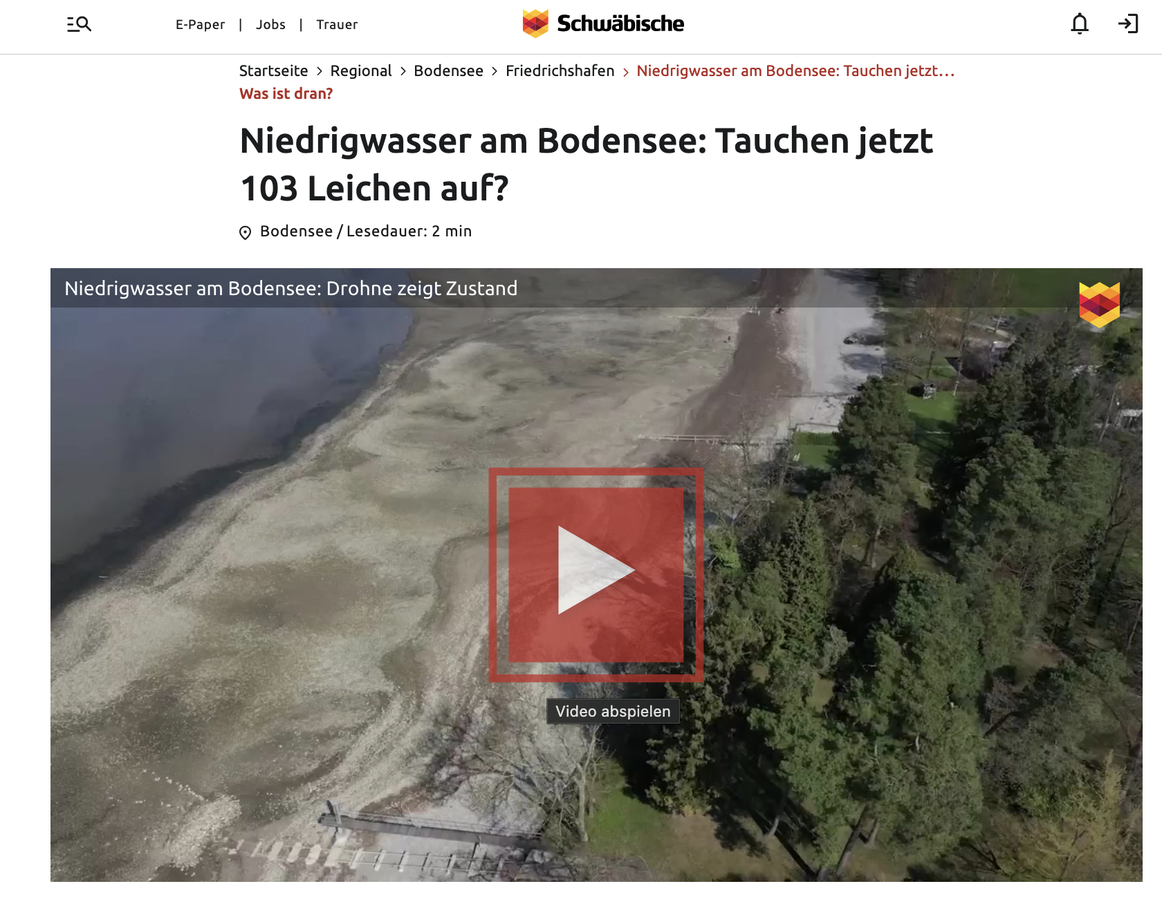 ‘Tauchen jetzt 103 Leichen auf?’ Schlagzeile in schwaebische.de