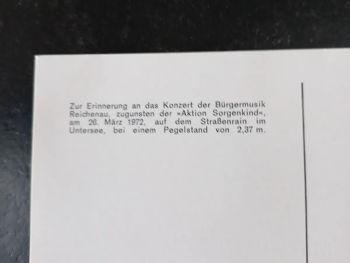 Postkarte zum Konzert der Bürgermusik Reichenau 1972 - Rückseite